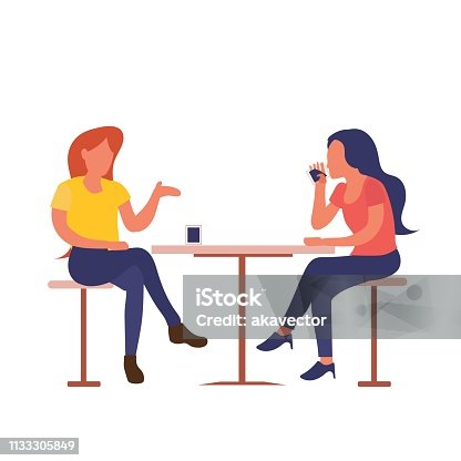 istock two girls sitting at cafe drink coffee while talking flat design isolated on white background 1133305849
