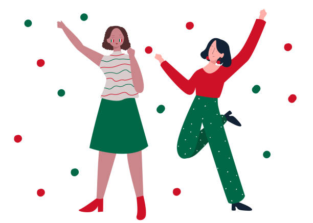 Two girls wear trendy clothes excited cheerful dance celebrate mexico independence day with flat cartoon style Two girls wear trendy clothes excited cheerful dance celebrate mexico independence day with flat cartoon style vector design illustration viva mexico stock illustrations
