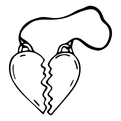 Two halves of the heart . Vector doodle illustration of two halves of a heart keychain. valentine's Day icon.