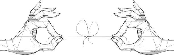 Two Hands & a Knot Put a knot in it, with a bow, then pull it rather taught. hands tied up stock illustrations