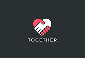 Two hands together. Heart symbol. Handshake icon, logo, symbol, design template