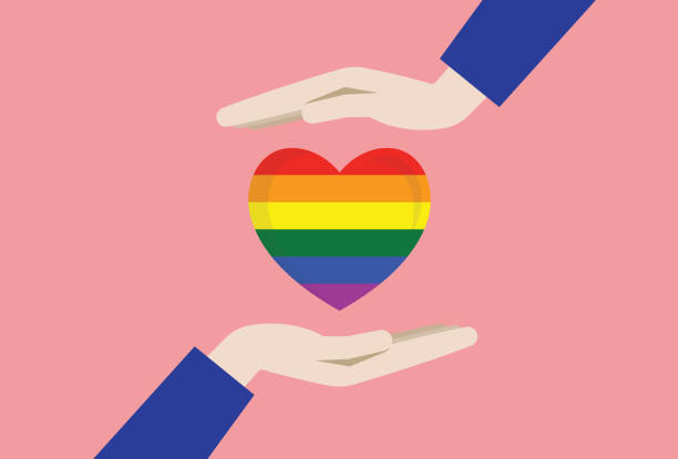 ilustrações, clipart, desenhos animados e ícones de duas mãos com o coração do arco-íris - gay