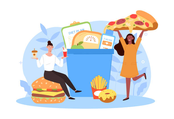 zwei glückliche frauen essen leckere junk-food-breaking-diät zusammen - woman happy eat stock-grafiken, -clipart, -cartoons und -symbole