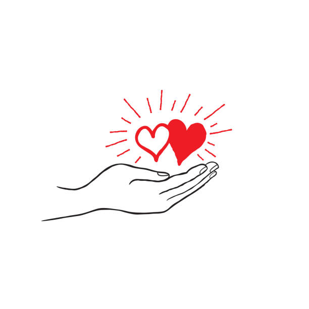 ilustrações de stock, clip art, desenhos animados e ícones de two heart in love in your hand. strong family icon. save love concept - hands family