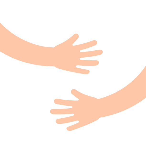Two human hands holding or embracing something Two human hands holding or embracing something. Hugging hands. Vector illustration. arm stock illustrations