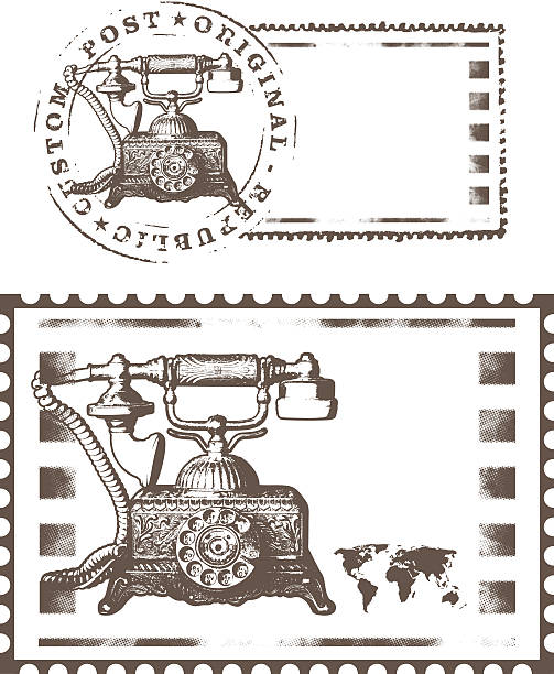 two model of old telephone stamp old telephone seals mic stencil stock illustrations