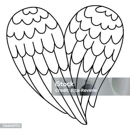 istock Two outlined heart-shaped folded angel wings. Valentine's Day vector illustration. 1366069112