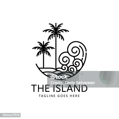 istock two palm trees on a tropical beach monoline design 1344427970