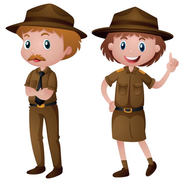 два парк рейнджера в коричневой форме - rangers stock illustrations