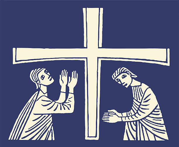 Two People and Cross  easter sunday stock illustrations