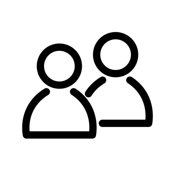 икона двух человек. символ группы или пары лиц, друзей, контактов, пользователей. очертуйте элемент современного дизайна. простой черный пл� - два человека stock illustrations
