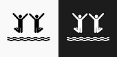 istock Two People Jumping in Water Icon on Black and White Vector Backgrounds 695928968