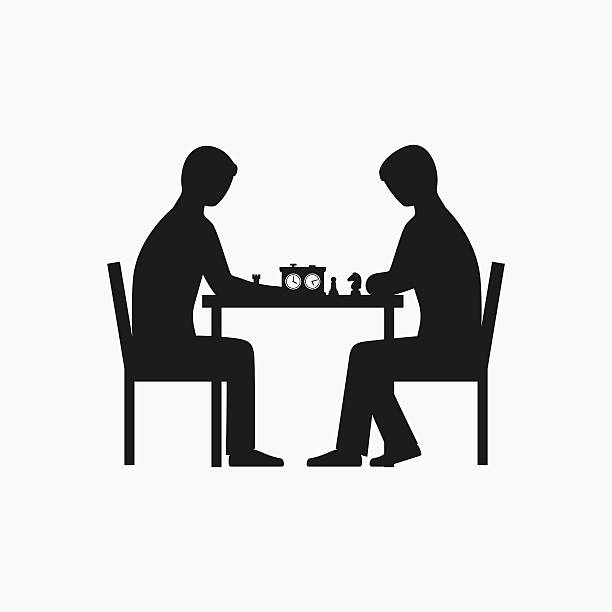 Two people playing chess silhouette Two people playing chess silhouette. Vector illustration chess silhouettes stock illustrations