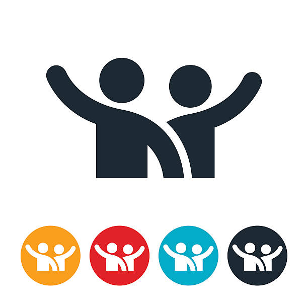 Two People Waving Icon An icon of two people waving or raising their hands. volunteer stock illustrations