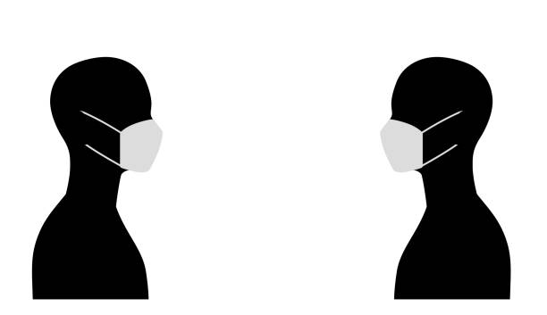 ilustrações de stock, clip art, desenhos animados e ícones de two people wearing masks for infection prevention, virus - eye contact