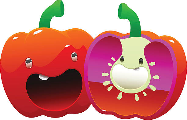 two pepper cartoon character bright juicy on a white background - roma 幅插畫檔、美工圖案、卡通及圖標