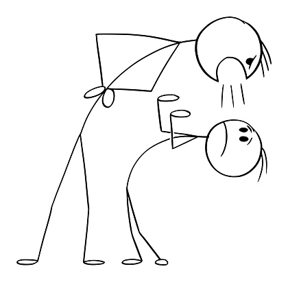 Two Persons Arguing or Fighting , Vector Cartoon Stick Figure Illustration