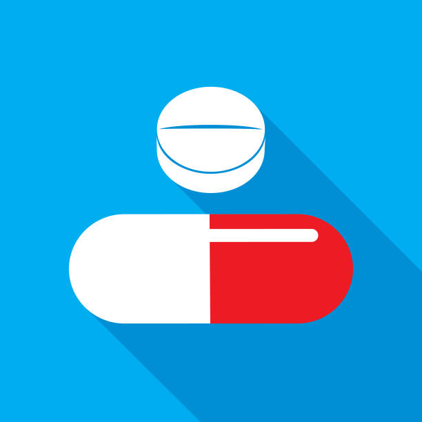 Two Pills Shadow Icon Vector illustration of two pills with shadow on a blue background. birth control pill stock illustrations