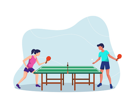 Two players play table tennis