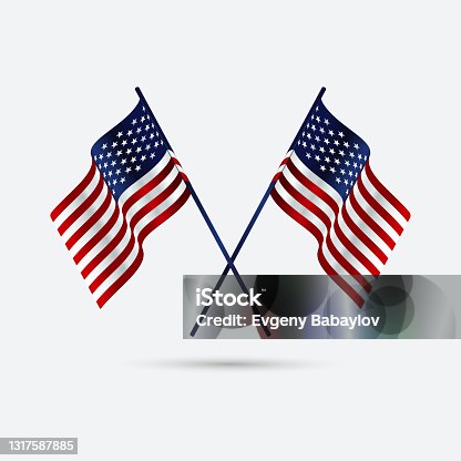 istock Two realistic USA flags crossed together - Vector 1317587885