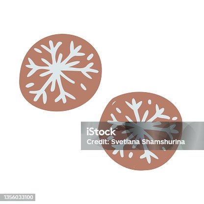 istock two round ginger cookies with snowflake decoration. Vector illustration. Freehand isolated element. Vector flat hand drawn Illustration. Only 5 colors - Easy to recolor. 1356033100