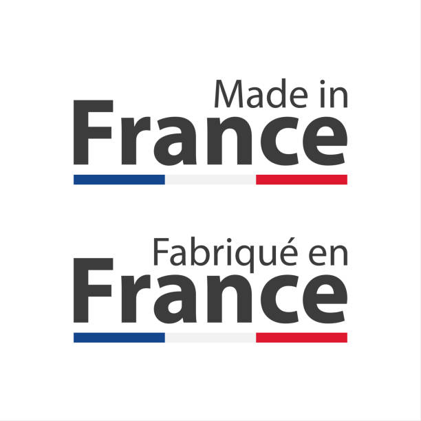 Two simple vector symbols Made in France, in the French language – Fabrique en France, signs with the French tricolor isolated on white background Two simple vector symbols Made in France, in the French language – Fabrique en France, signs with the French tricolor isolated on white background making stock illustrations