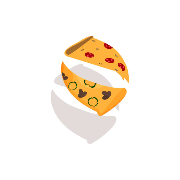 Two slices of pizza. Slice of pizza with mushrooms and pepper and salami. Roundabout Circulation. Vector. Decor element. Icon Two slices of pizza. Slice of pizza with mushrooms and pepper and salami. Roundabout Circulation. Vector. Decor element. Icon. margherita stock illustrations