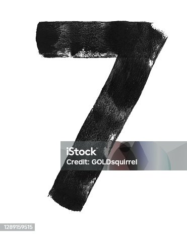 istock Two straight lines connected creating simple shape of number 7 - abstract hand painted modern illustration in vector in grayscale isolated on white paper background with amazing details formed with an uneven paint impression of black paint and roller 1289159515