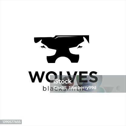 istock two wolves blacksmith design icon. Iron wolf Anvil Design black silhouette 1390577655