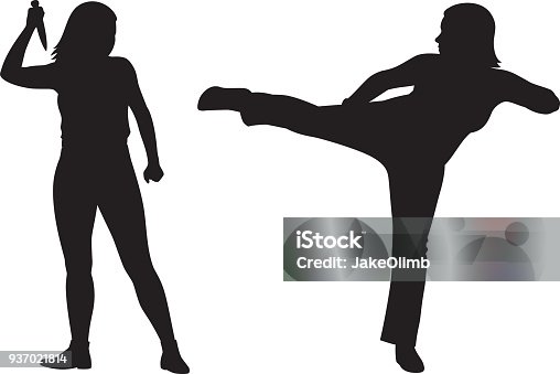 istock Two Women Fighting Silhouettes 937021814