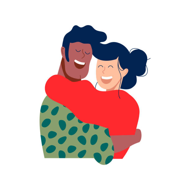 ilustrações, clipart, desenhos animados e ícones de dois jovens amigos feliz abraço em roupas de natal - namorados