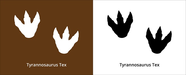 Tyrannosaurus rex foot print. T-rex foot print symbol. Dinosaur T-rex footprint stamp template. Vector stock illustration