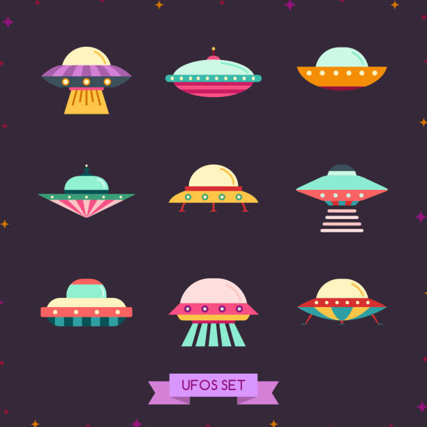 Ufo flat icon set. Clean and simple design. Ufo flat style icon set. Clean and simple design. ufo stock illustrations