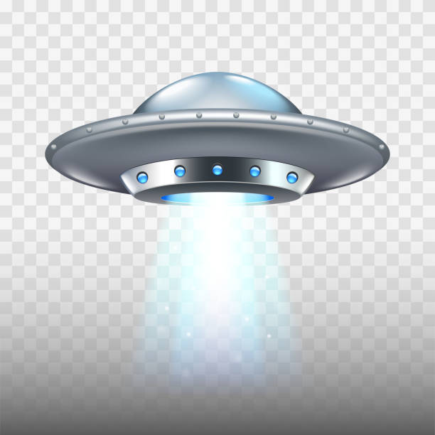 i̇zole üzerinde beyaz vektör uçan ufo uzay gemisi - ufo stock illustrations