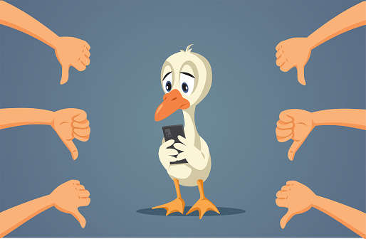 Ugly Duckling Dealing with Online Bullying Vector Cartoon Illustration