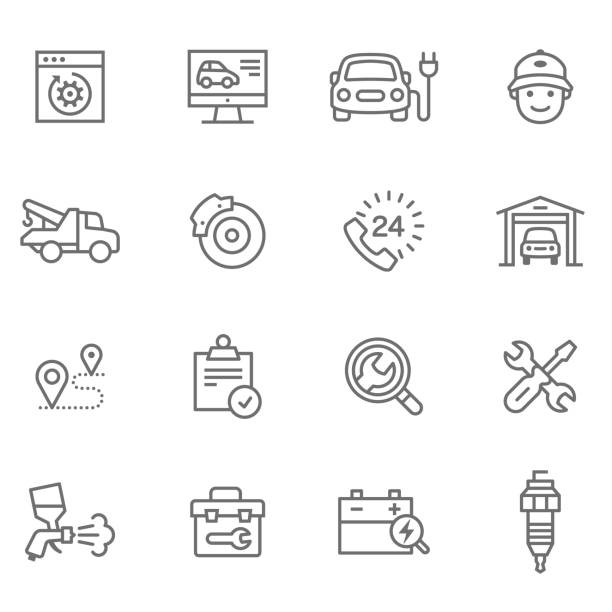 ui ux design Flat thin line Icons set of UX Design And Web Development - Illustration garage icons stock illustrations