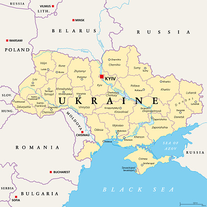 Ukraine, administrative divisions and centers, political map