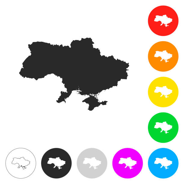 ukraine landkarte - flache symbole auf verschiedenen farbigen tasten - ukraine stock-grafiken, -clipart, -cartoons und -symbole