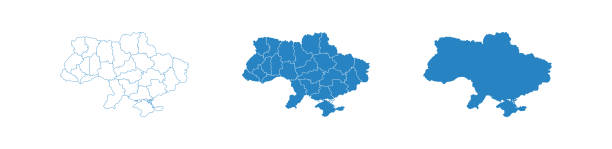 ukraine map set. europe country contour, vector icon - ukraine 幅插畫檔、美工圖案、卡通及圖標