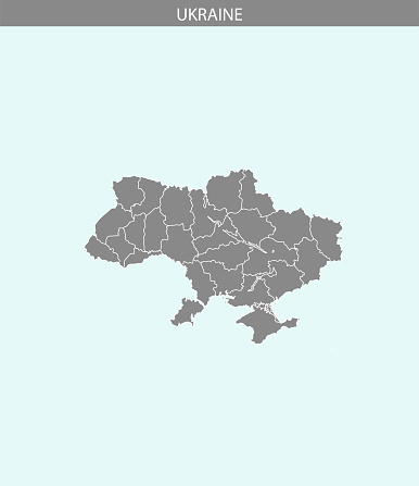 Ukraine Map Vector Outline Illustration Gray And Blue Background Highly ...