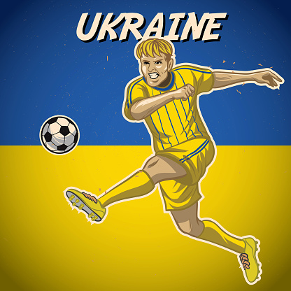 Ukraine soccer player with flag background