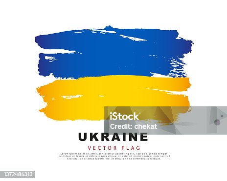 istock Ukrainian flag. Blue and yellow brush strokes, hand drawn. Vector illustration isolated on white background. 1372486313