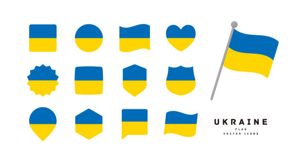 ukrainian flag icon set vector illustration - ukraine 幅插畫檔、美工圖案、卡通及圖標