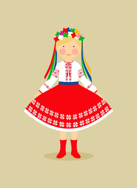 Ukrainian national costume for women vector art illustration