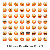 Vector illustration of a set of 56 realistic emoticons from a collection of more than 2000 thousand emoticons