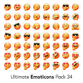 Vector illustration of a set of 56 realistic emoticons from a collection of more than 2000 thousand emoticons