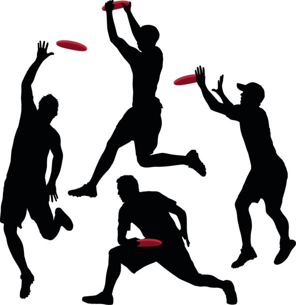 Ultimate Frisbee A group of ultimate frisbee player silhouettes. frisbee stock illustrations