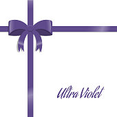 Ultra violet bow and ribbon. Gift card. Holiday wrapping template. Vector illustration in flat style.