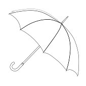 Umbrella coloring, vector sketch. Black and white open umbrella, isolated