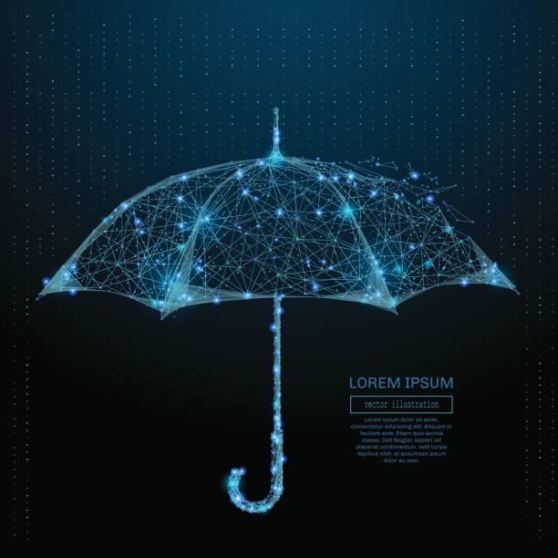 umbrella low poly blue vector art illustration